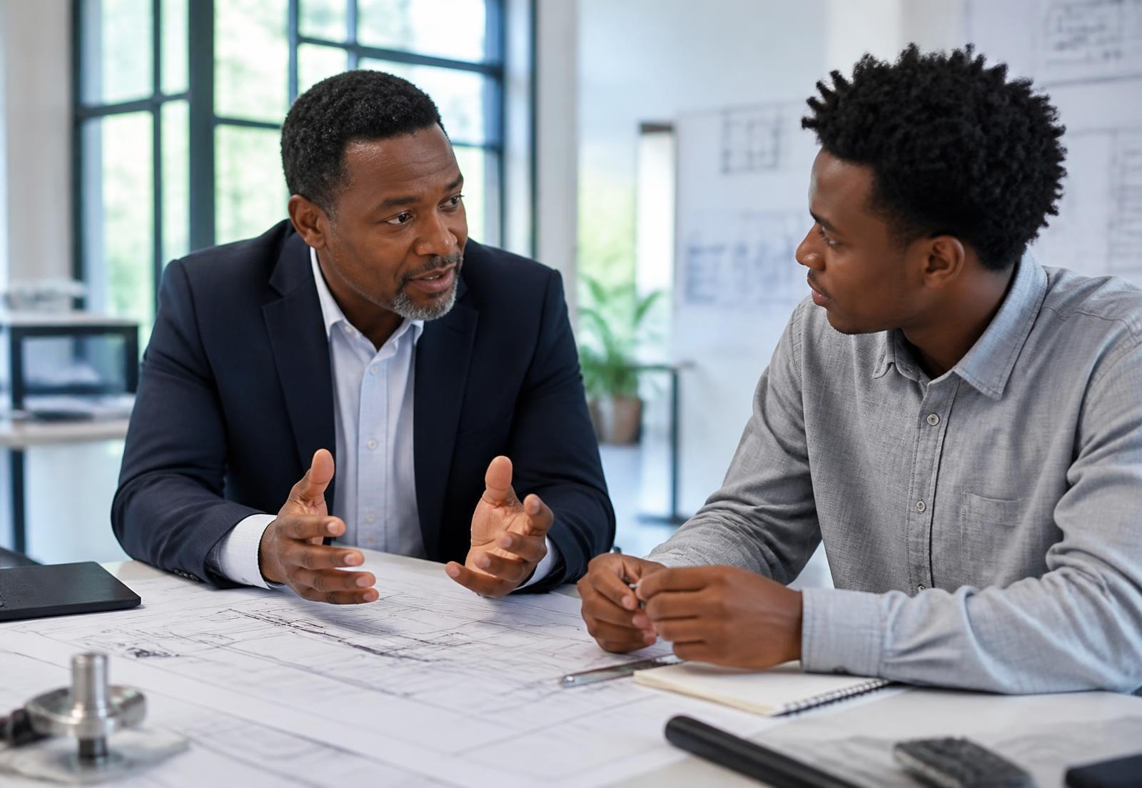 An alumni mentor advising an engineering student